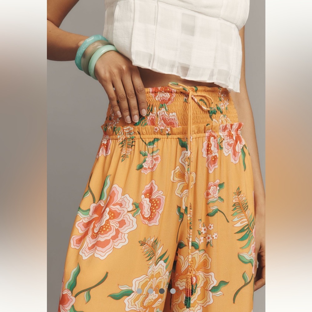 FARM Rio x Anthropologie Vibrant Smocked Floral Wide-Leg Pants, NWT - Picture 3 of 7